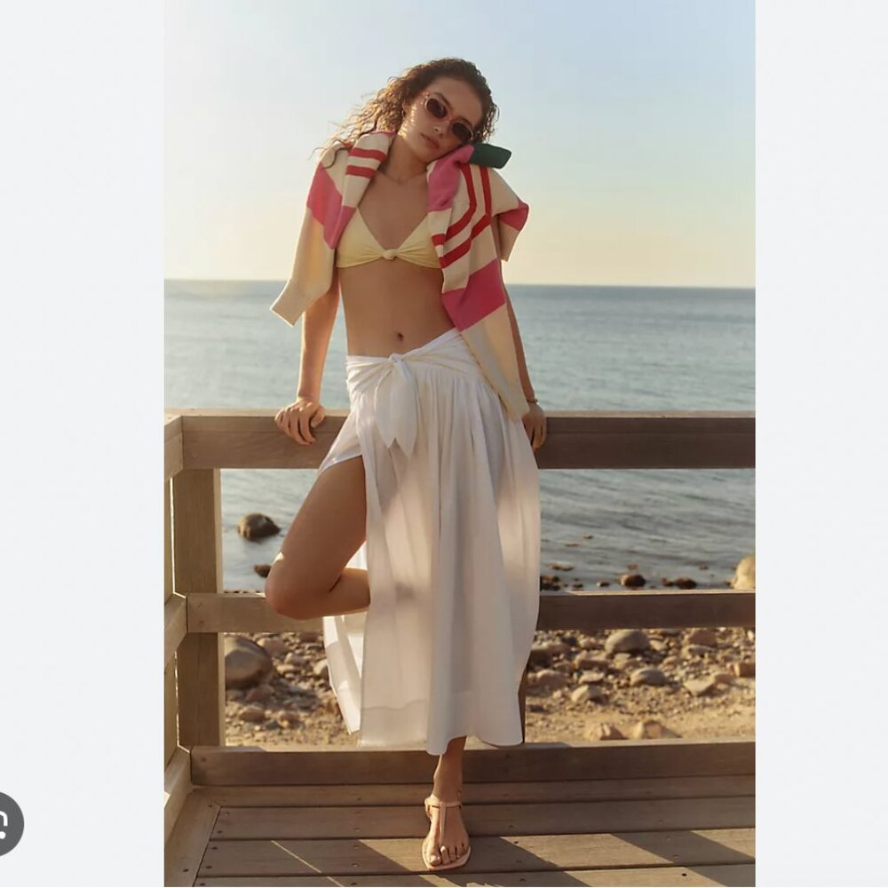 By Anthropologie Poplin Tie-Front Side-Slit Skirt Plus Size Beach Coverup